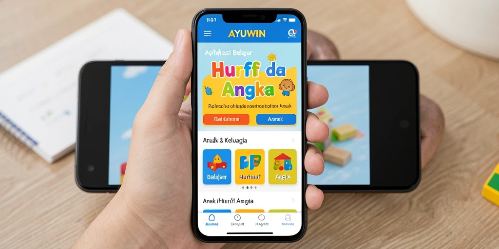Tampilan antarmuka AYUWIN yang interaktif untuk belajar huruf dan angka.
