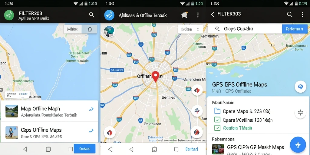 Antarmuka intuitif aplikasi FILTER303 untuk navigasi GPS offline.