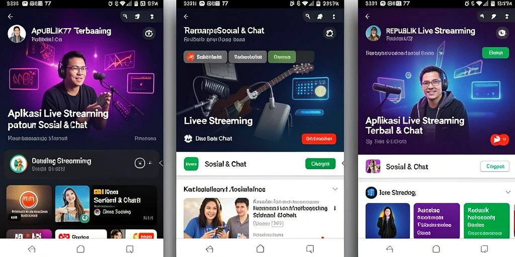 Antarmuka pengguna REPUBLIK77 yang intuitif dan menarik untuk Live Streaming.