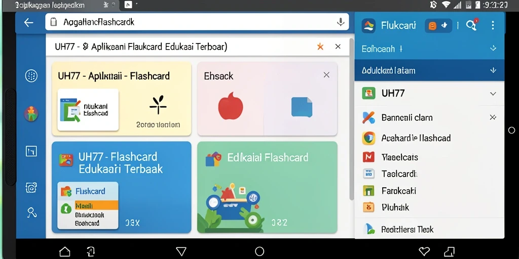 Antarmuka UH77 menampilkan berbagai Flashcard yang menarik dan interaktif.